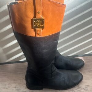 Ralph Lauren Black and Orange Leather Boots